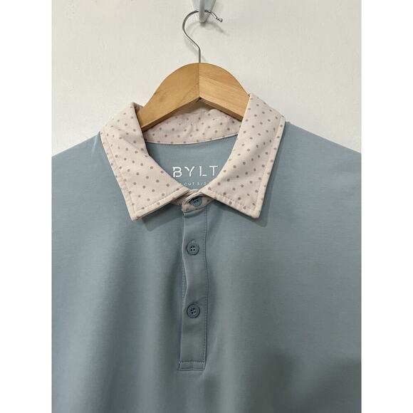 BYLT Mens Drop Cut Short Sleeve LUX Polo Shirt Size M Blue Preppy Golf - Picture 3 of 7